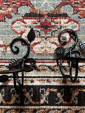 Vintage Black Leaf Candle Wall Sconces (x2)